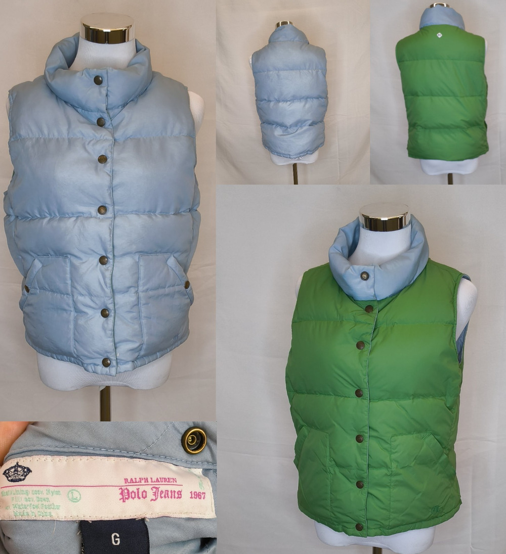 Vintage Ralph Lauren Polo Jeans Reversible Down Puffer Vest Women's XS #W5480